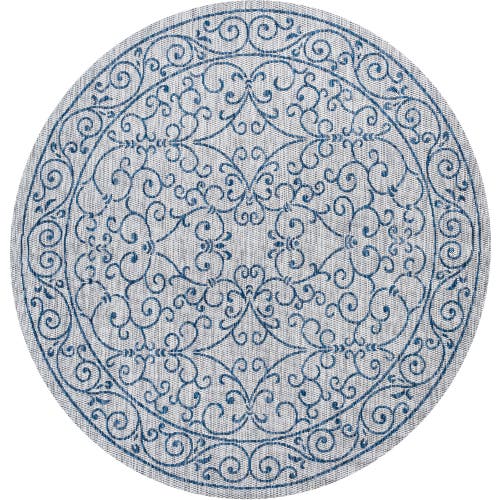 Jonathan Y Charleston Vintage Filigree Textured Weave Indoor/outdoor Round Area Rug In Gray/navy
