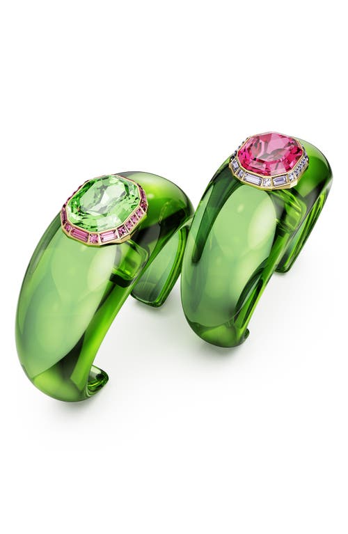 Swarovski Dulcis Octagon Cut Pave Gold-tone Plated Cuff Bracelet Set In Green