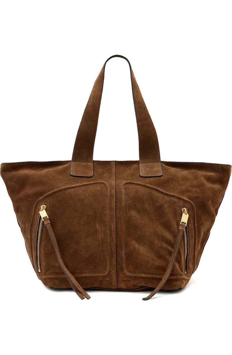 AllSaints Jean Rey Suede Tote, Main, color, Sugar Brown
