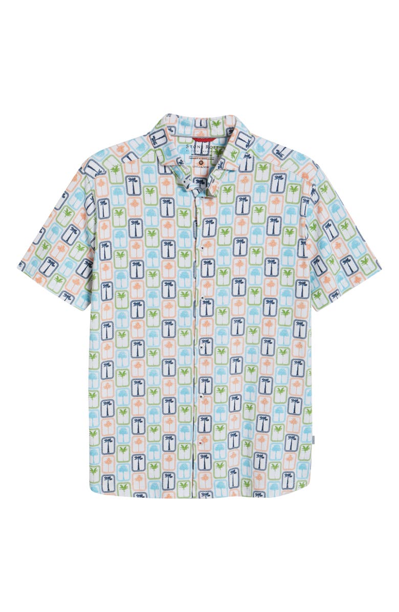 Stone Rose Boardwalk Palm Performance Short Sleeve Button-Up Shirt, Alternate, color, 
