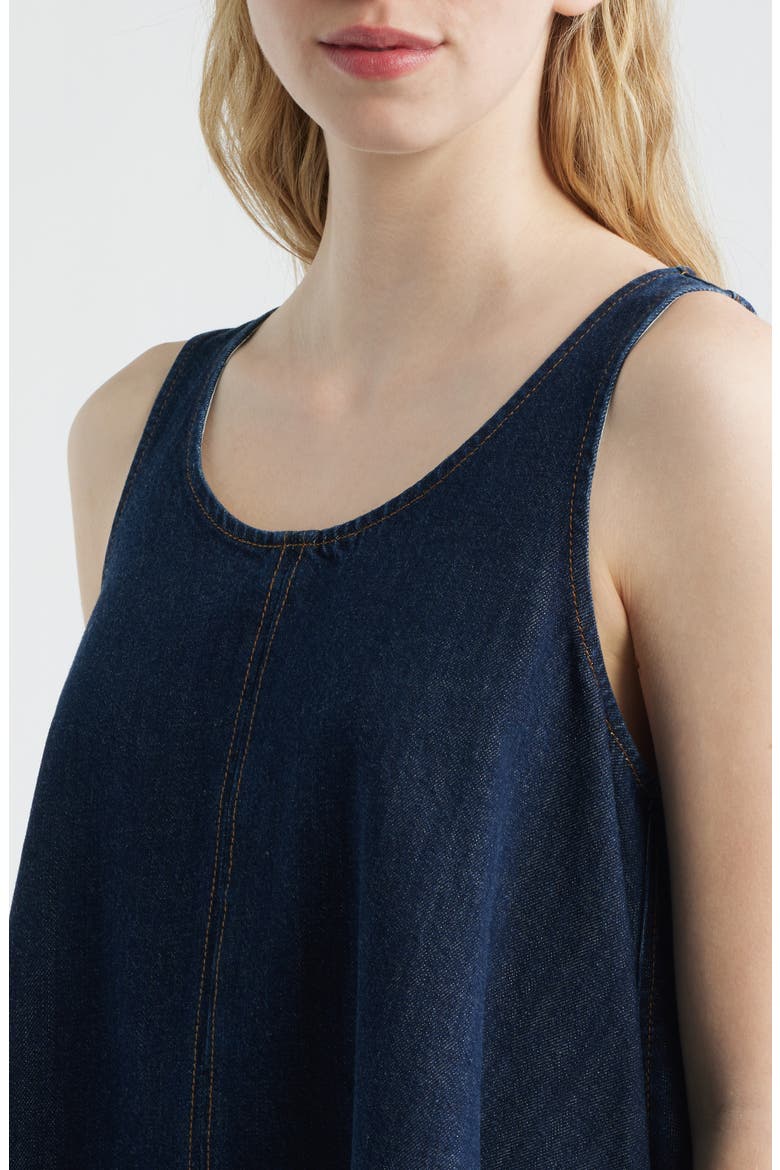 Skipper Sleeveless Cotton Blend Denim Trapeze Minidress, Alternate, color, DUOMO
