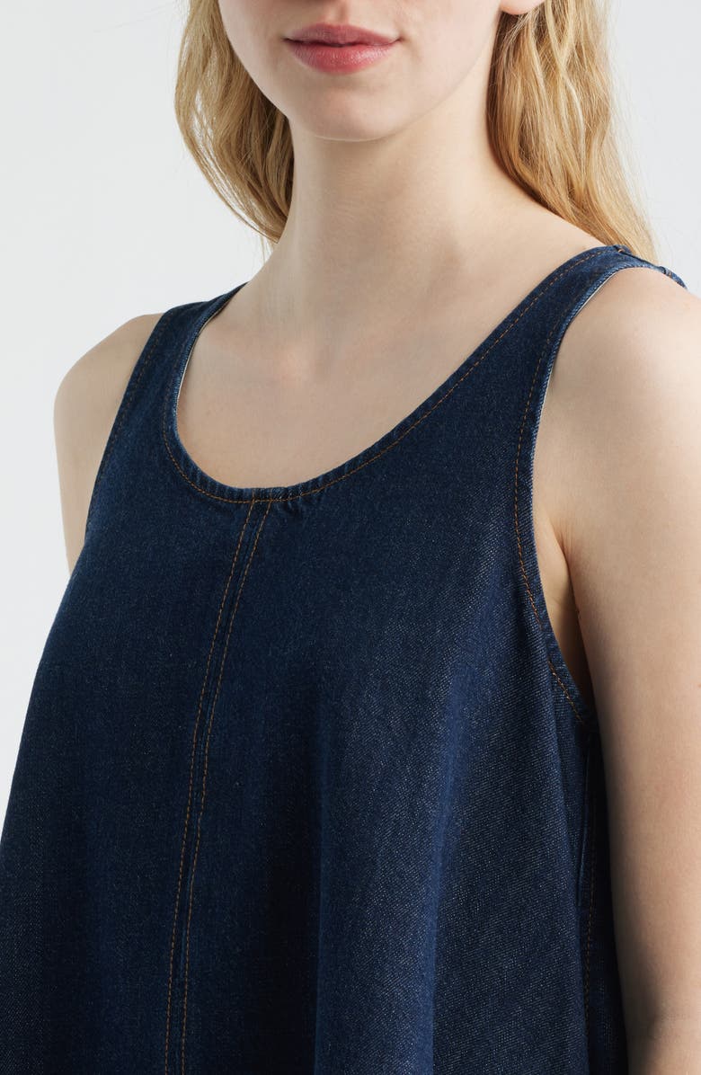FRAME Skipper Sleeveless Cotton Blend Denim Trapeze Minidress, Alternate, color, Duomo