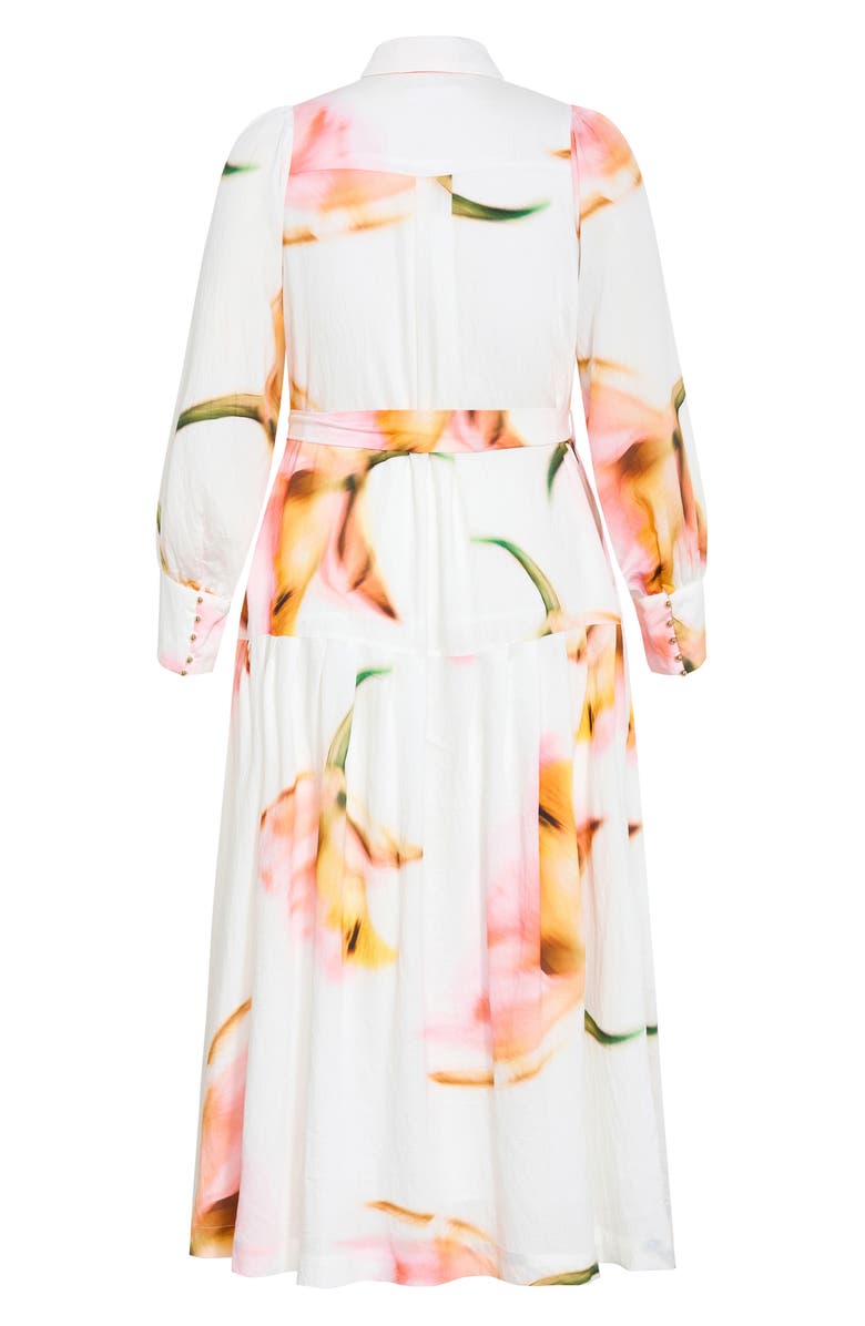 City Chic Maxi Floral Satin Maxi Shirtdress, Alternate, color, Summer Fleur