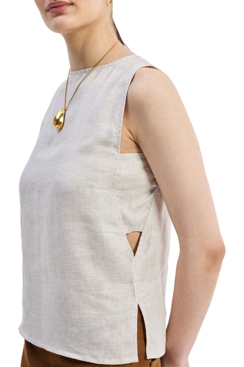 Boat Neck Top in Checkered Linen, Alternate, color, Linen Check