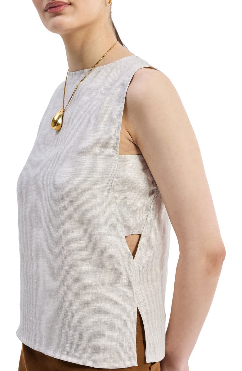 Reistor Boat Neck Top in Checkered Linen, Alternate, color, Linen Check