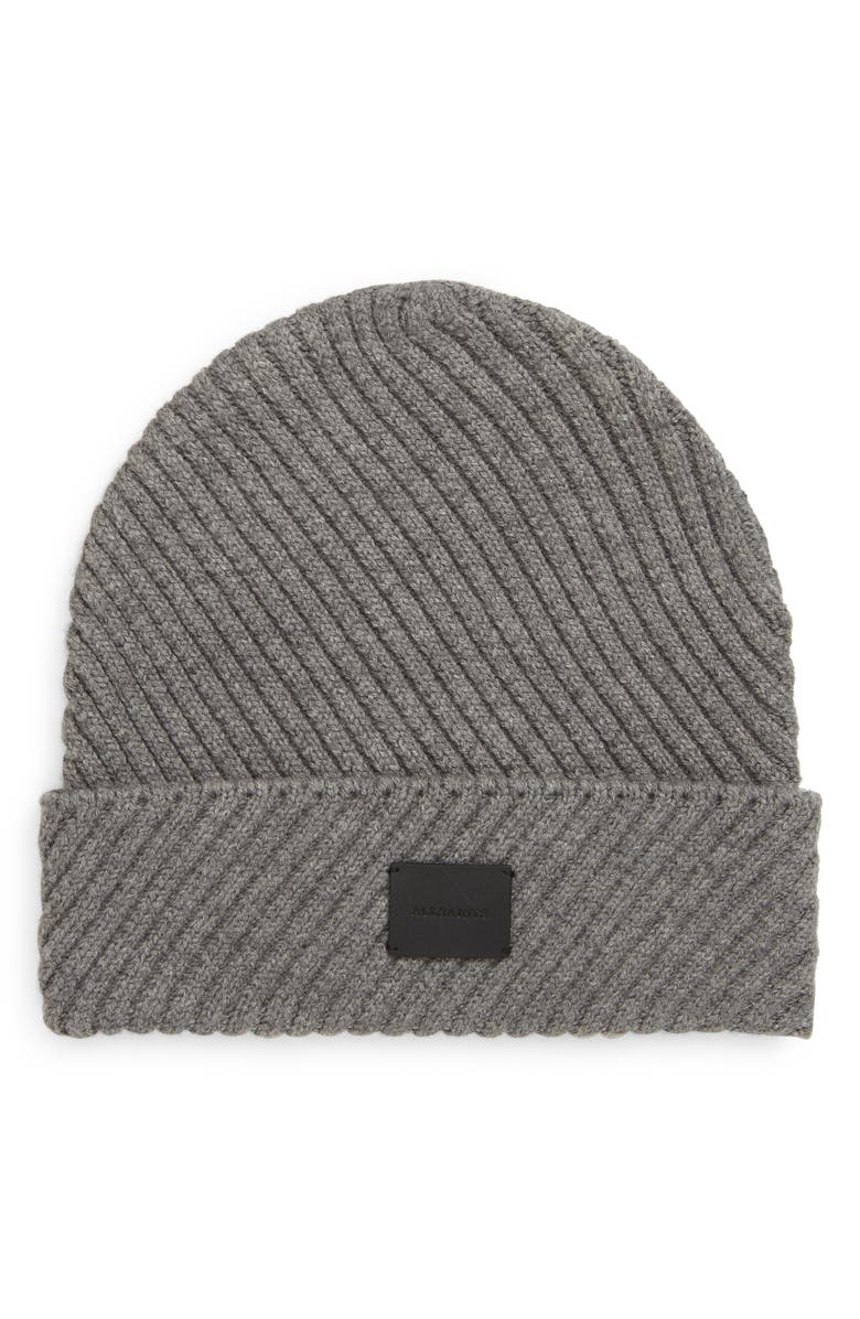 AllSaints Traveling Rib Peak Beanie, Main, color, Grey Marl