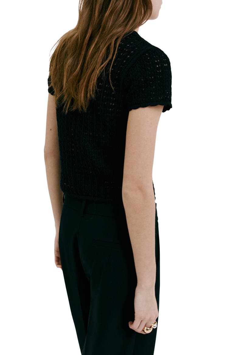 Open Stitch Short Sleeve Cardigan, Alternate, color, BLACK