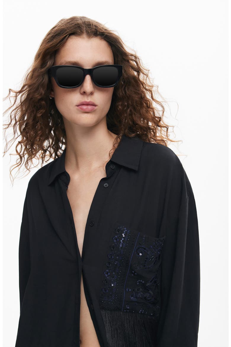 Cam Sapporo Sequin Fringe Pocket Shirt, Alternate, color, BLACK