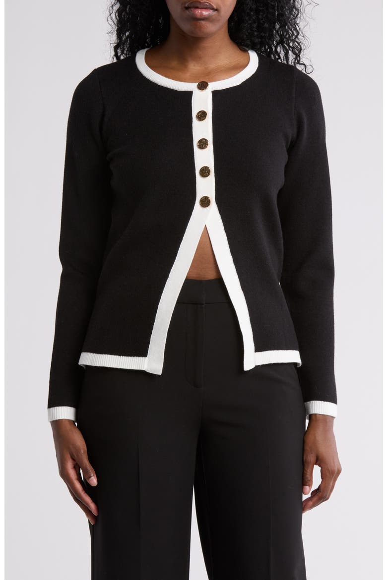 Halsey Tipped Cardigan, Main, color, BLACK/ GARDENIA