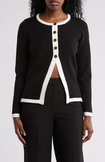By Design Halsey Tipped Cardigan In Black/gardenia