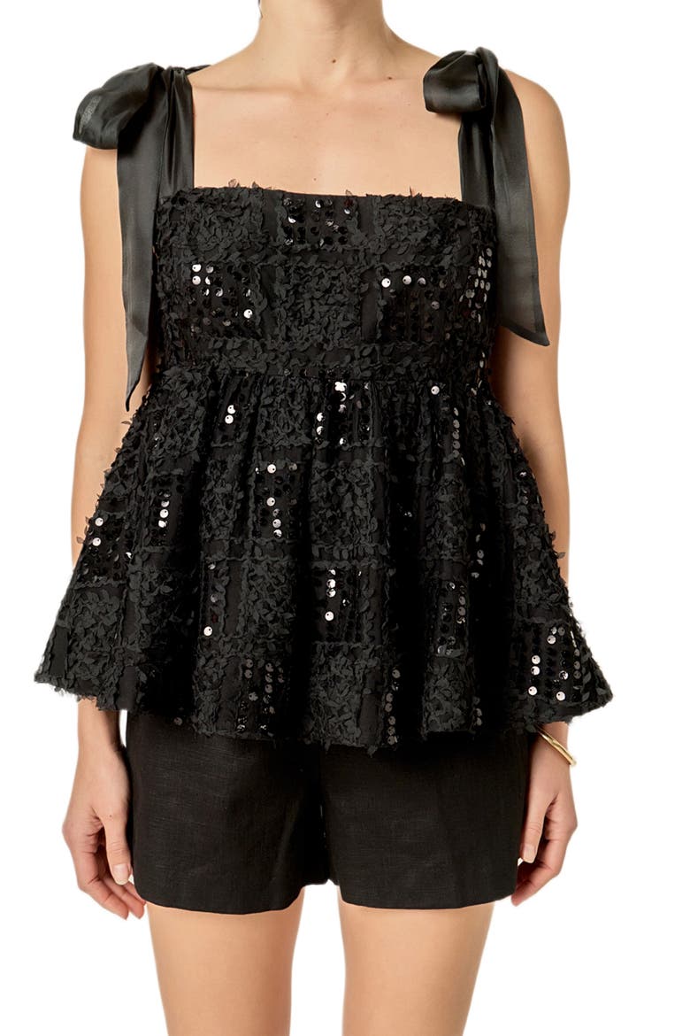 Sequins Bow Tank, Main, color, BLACK