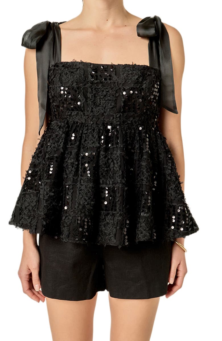 English Factory Sequins Bow Tank, Main, color, Black