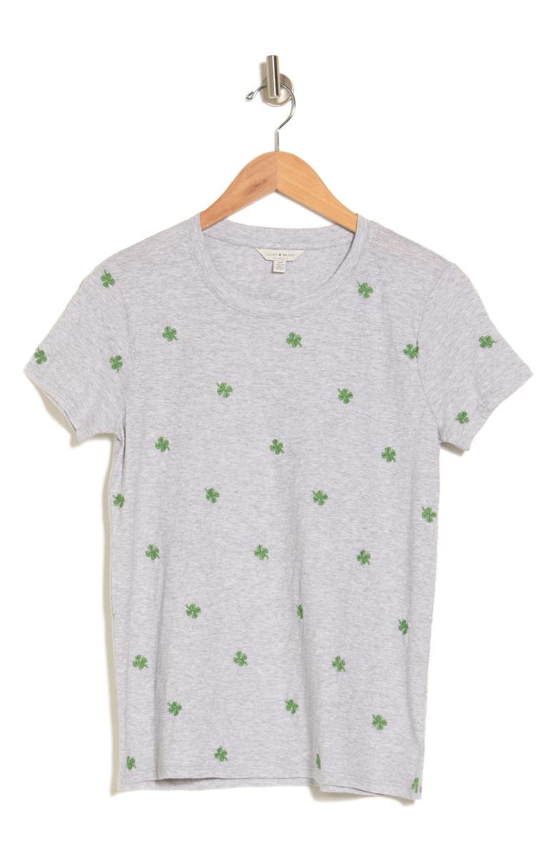 Lucky Brand Clover Embroidered Cotton T-Shirt, Alternate, color,