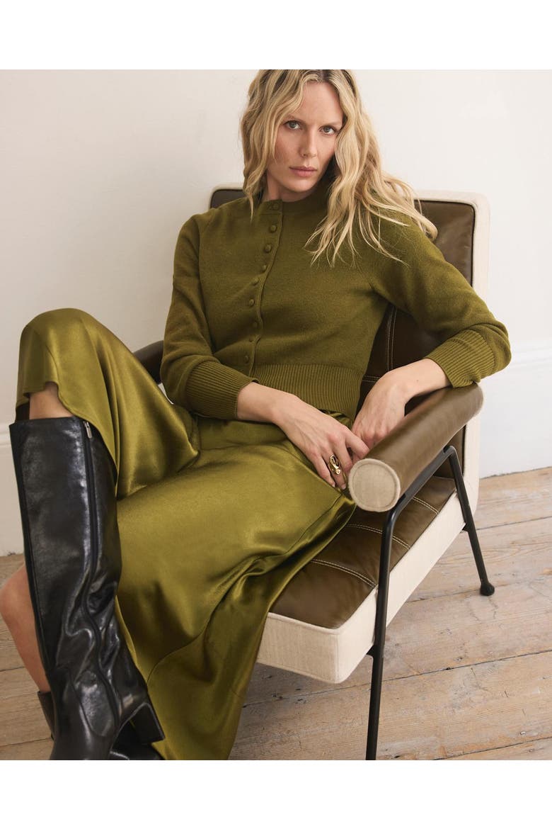 Layered Satin Knit Midi Dress, Alternate, color, Green