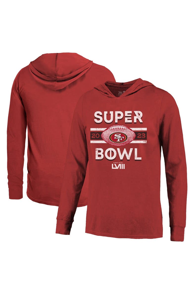 Majestic Threads Men's Majestic Threads Scarlet San Francisco 49ers Super Bowl LVIII Tri-Blend Soft Hand Long Sleeve Hoodie T-Shirt, Main, color,