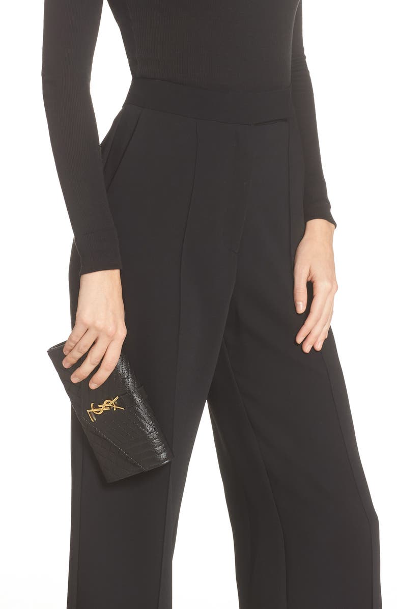 Saint Laurent Monogram Matelassé Leather Envelope Wallet, Alternate, color,