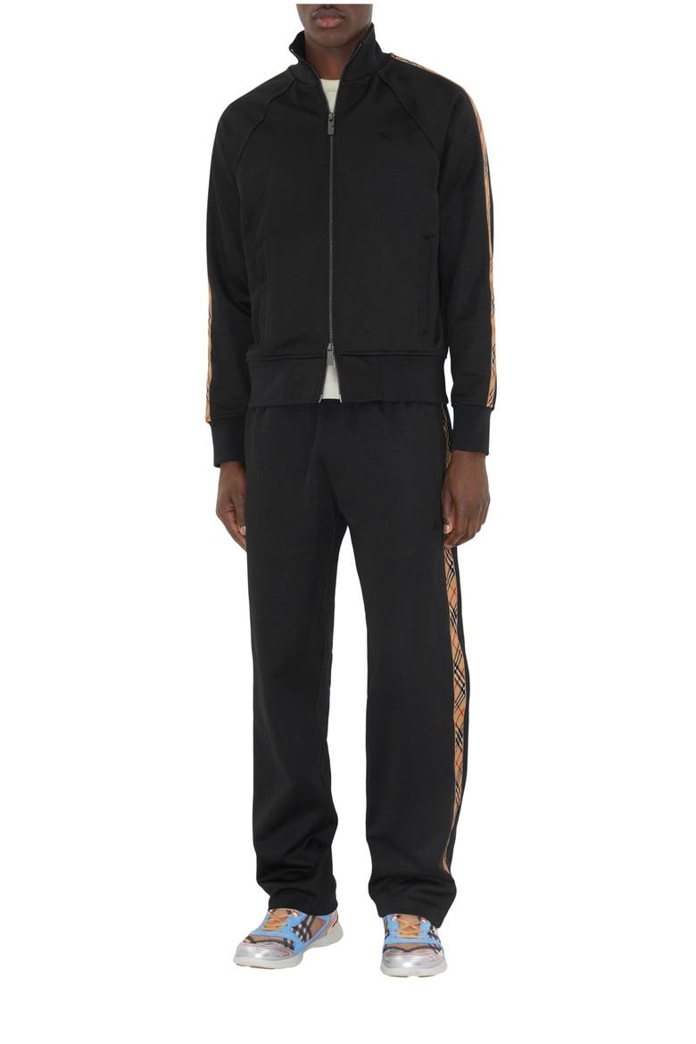 Check Trim Cotton Blend Track Pants, Main, color, Black