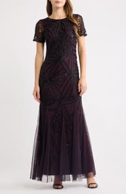 Pisarro Nights Beaded Short Sleeve Gown