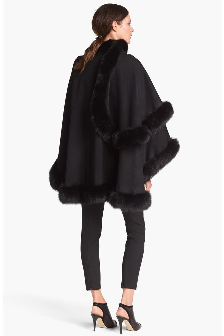 Genuine Fox Fur Trim Cape, Alternate, color, OLD BLACK