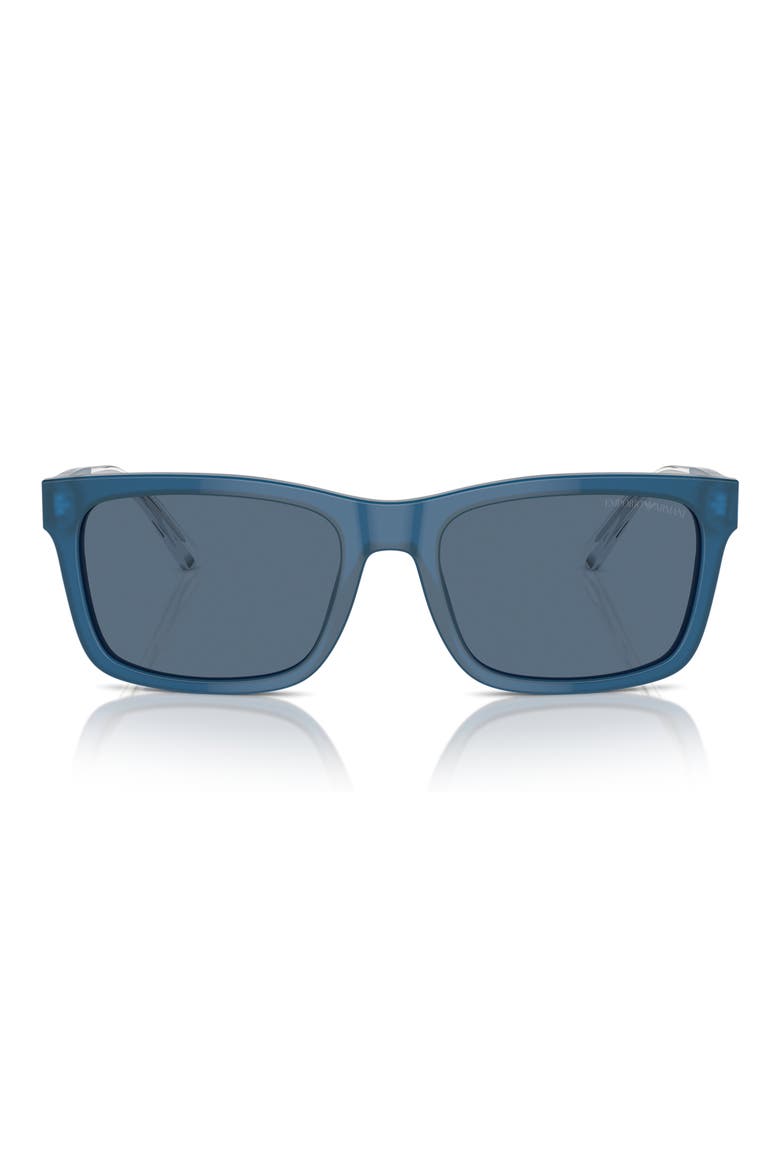 57mm Rectangular Sunglasses, Main, color, SHINY OPALINE BLUE / DARK BLUE