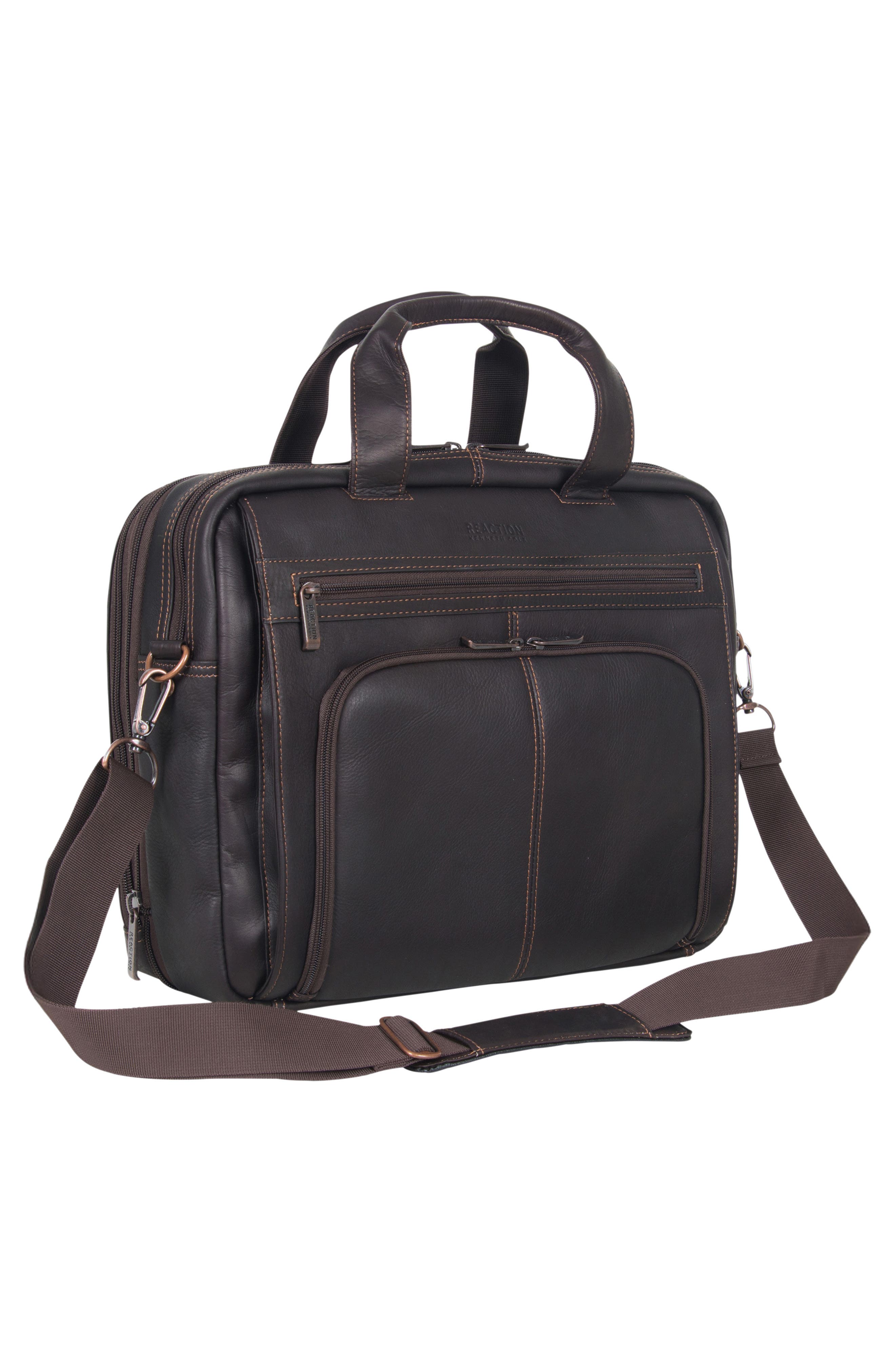 Leather Briefcase, Alternate, color, BROWN