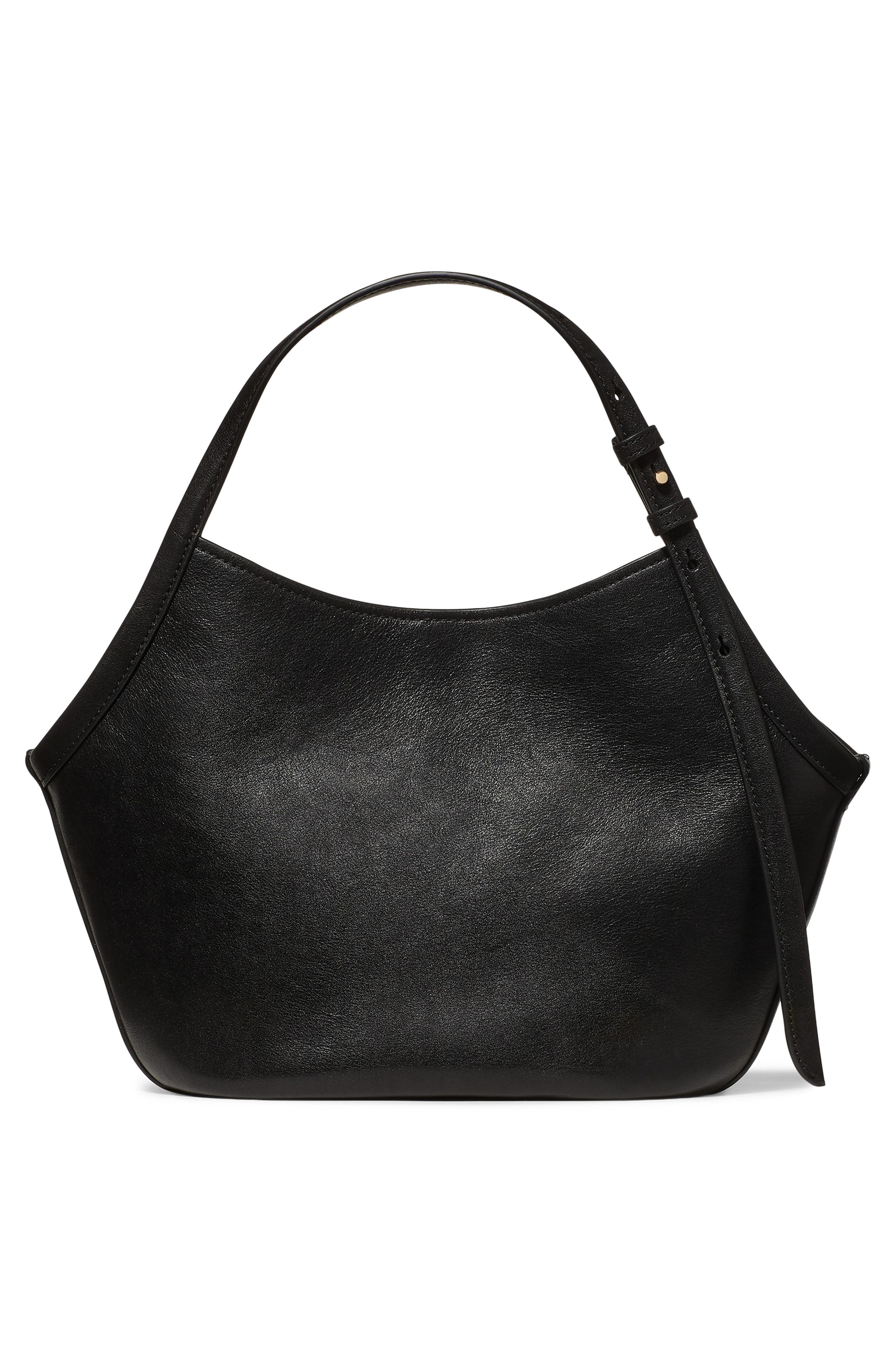 Kate Spade New York small deco fine grain leather tulip top handle bag, Alternate, color, Black