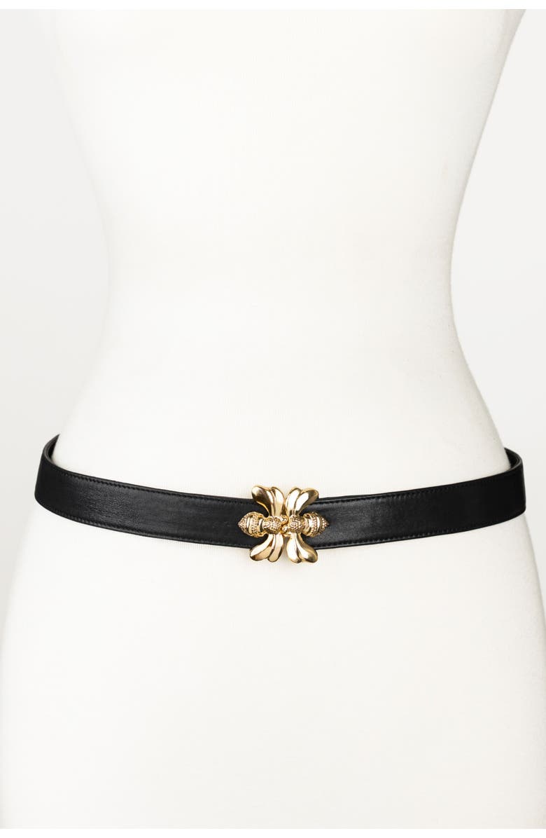 Raina Belts Double Bee Clasp Buckle Leather belt, Main, color, Black