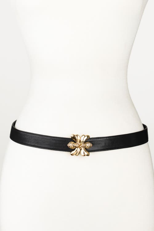 Raina Belts Double Bee Clasp Buckle Leather Belt In Black