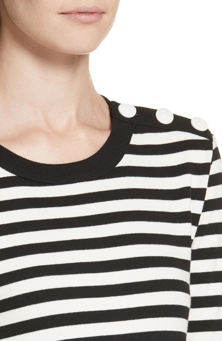 Veronica Beard Mayer Button Shoulder Stripe Top, Alternate, color,