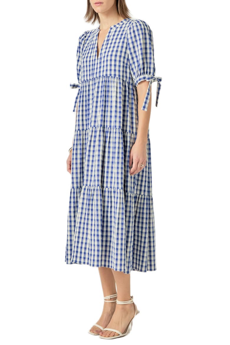 Checkered Tiered Midi Dress, Alternate, color, NAVY