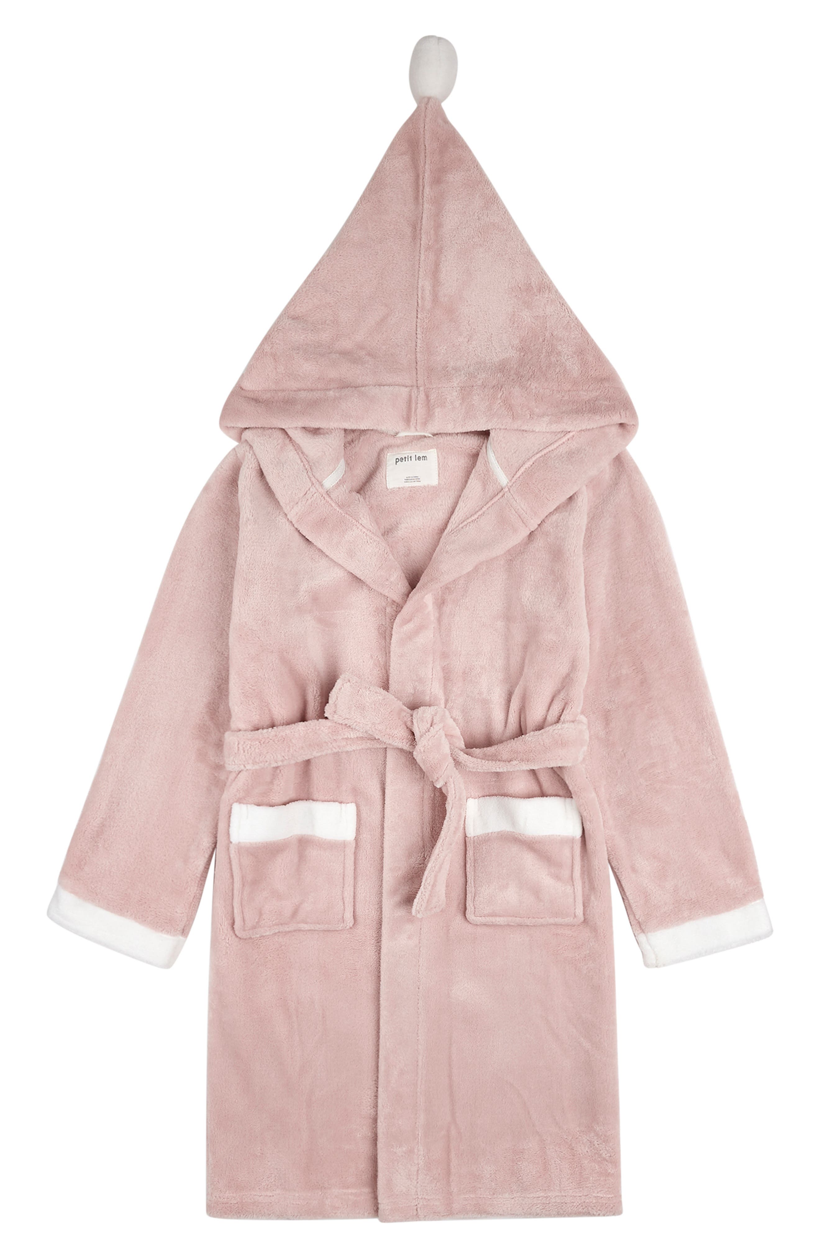 Petit Lem Kids' Pompom Plush Hooded Robe in Light Pink 
