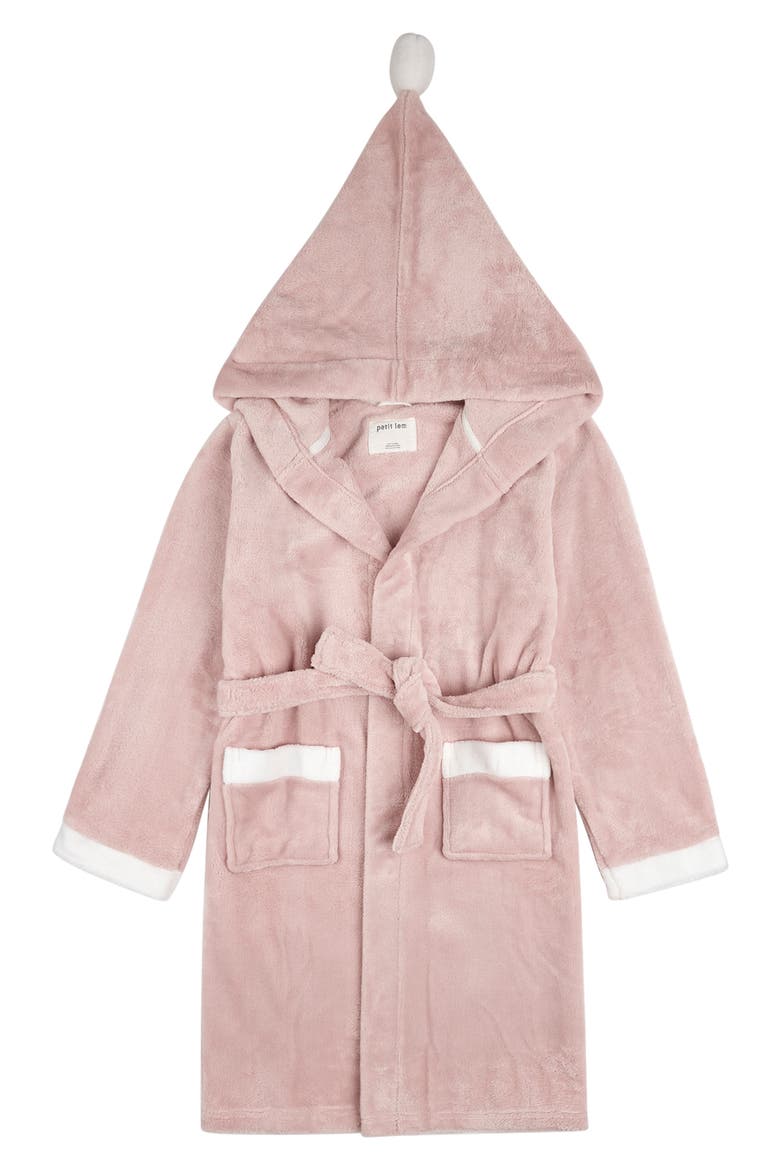 Kids' Pompom Plush Hooded Robe, Main, color, LIGHT PINK