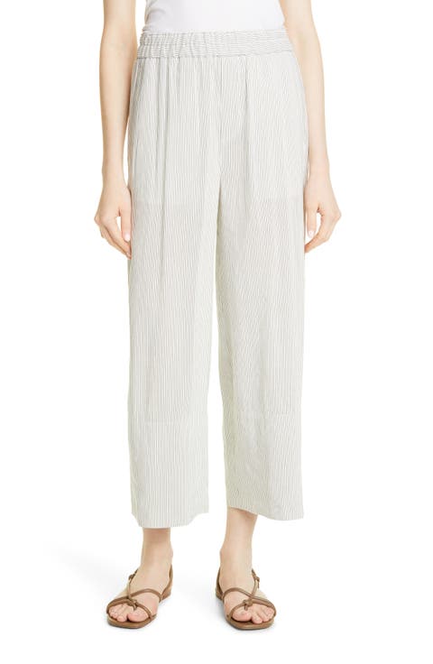 Stripe Linen Blend Crop Pull On Pants