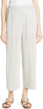 Vince Stripe Linen Blend Crop Pull On Pants