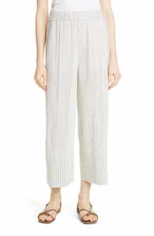 Vince Stripe Linen Blend Crop Pull On Pants