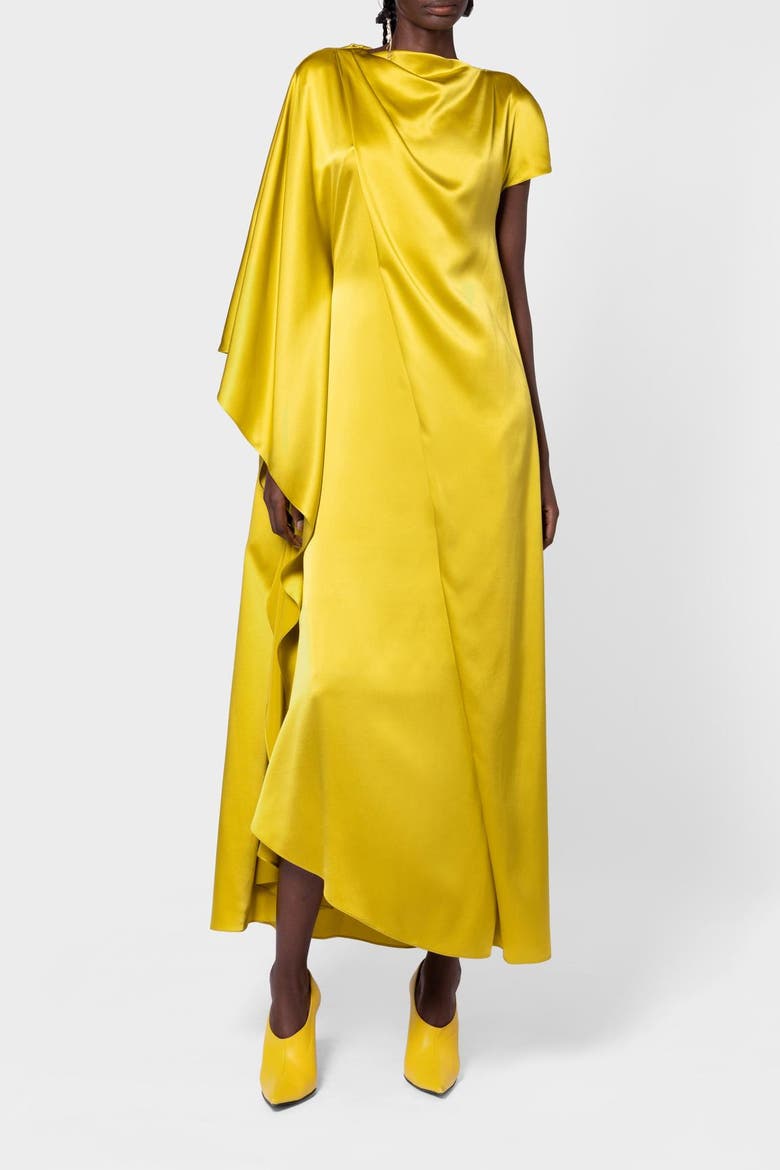 Hiba Draped Silk Dress, Alternate, color, Zinnia