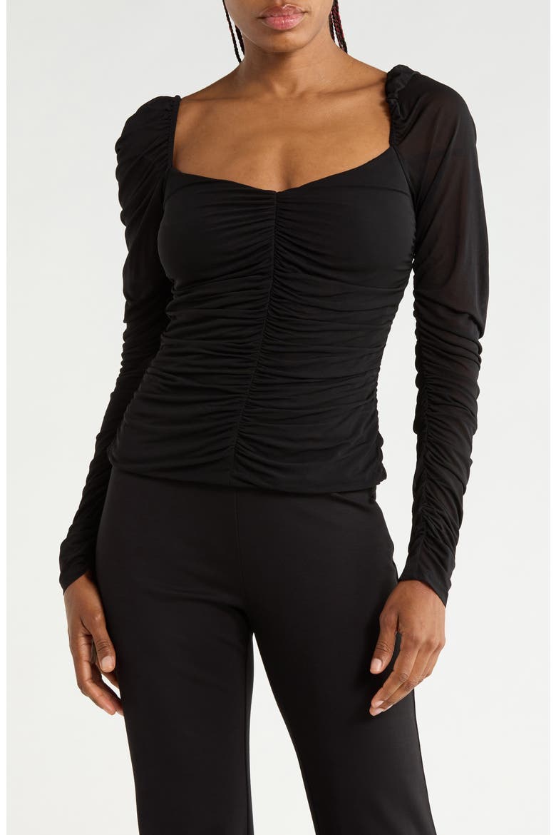 Princess Ruched Long Sleeve Top, Main, color, BLACK
