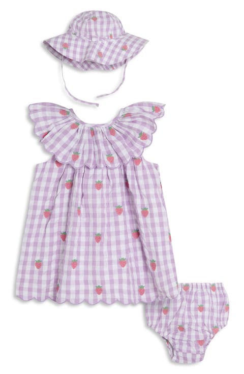 Strawberry Embroidered Dress, Hat & Bloomers Set (Baby)