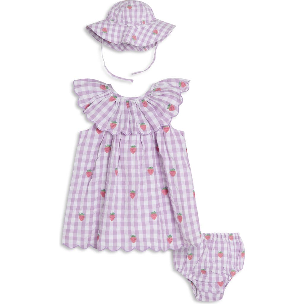 Jojo Maman Bébé Jojo Maman Bebe Strawberry Embroidered Dress, Hat & Bloomers Set In Purple