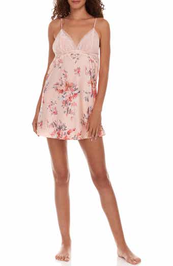 Flora Nikrooz Andrea Floral Lace Trim Satin Chemise