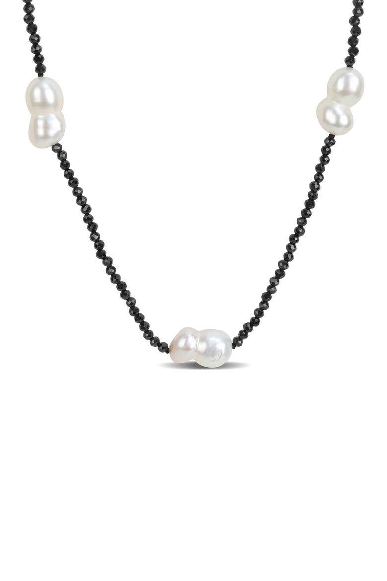 Black Spinel & Cultured Pearl Station Necklace, Main, color, BLACK