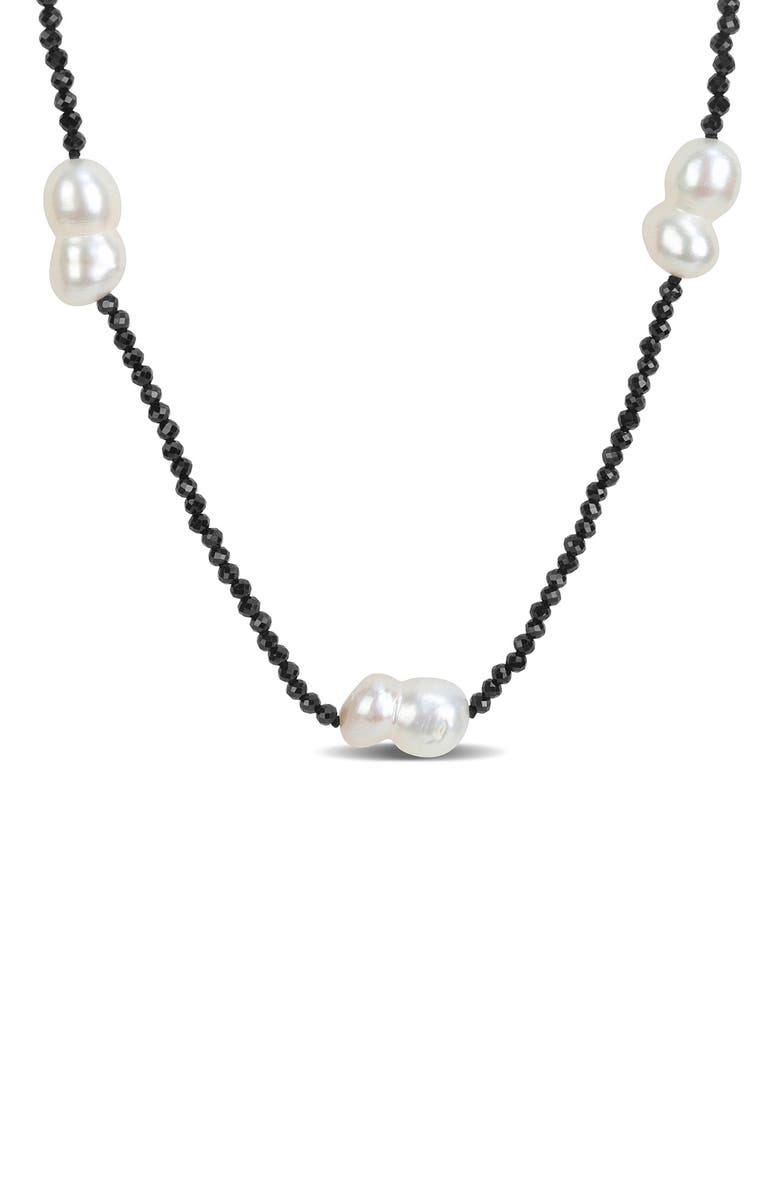 DELMAR Black Spinel & Cultured Pearl Station Necklace, Main, color,