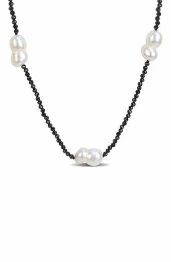 Black Spinel & Cultured Pearl Station Necklace