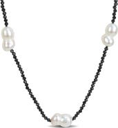 DELMAR Black Spinel & Cultured Pearl Station Necklace