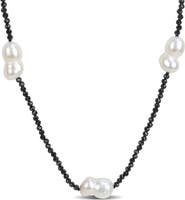 DELMAR Black Spinel & Cultured Pearl Station Necklace
