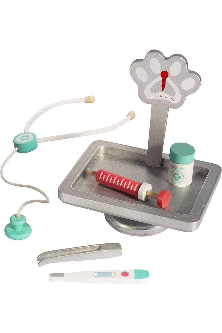 Vet Center Pretend Pet Hospital Playset- Wooden Animal Interactive Medical Checkup Set with Toy Cat, Veterinarian Medical Accessories, Alternate, color, White