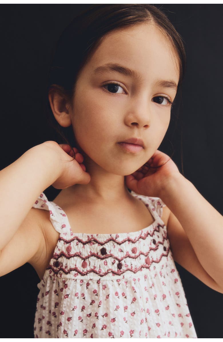 H&M Floral-print Cotton Romper Suit, Alternate, color, White/Floral
