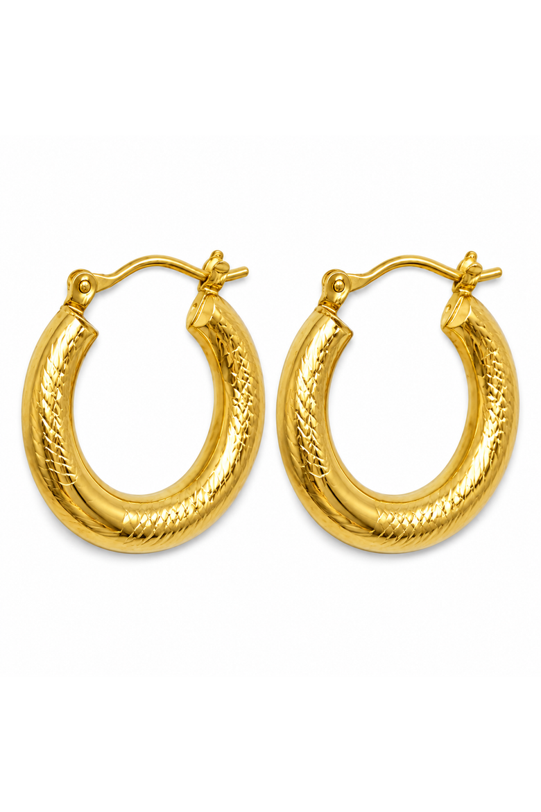 18K Yellow Gold Plated Crosshatch Textured Hoop Earrings, Main, color, Gold