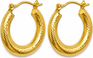Gemini Jewelry 18K Yellow Gold Plated Crosshatch Textured Hoop Earrings