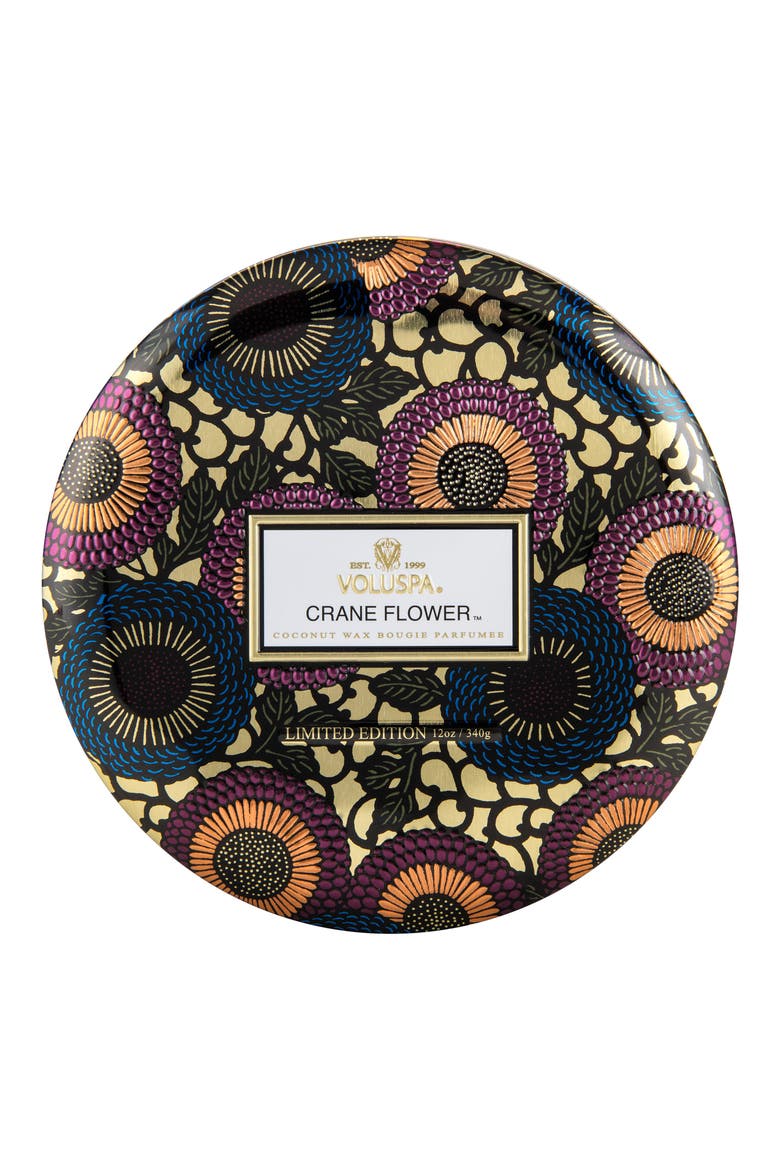 Japonica Crane Flower Three-Wick Decorative Tin Candle, Alternate, color, CRANE FLOWER